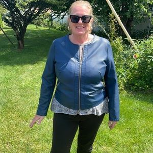 Large navy blue faux leather jacket